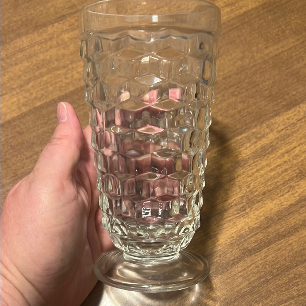 Vintage Indiana Glass Colony Whitehall Clear Cubed Footed Ice Tea Glass
